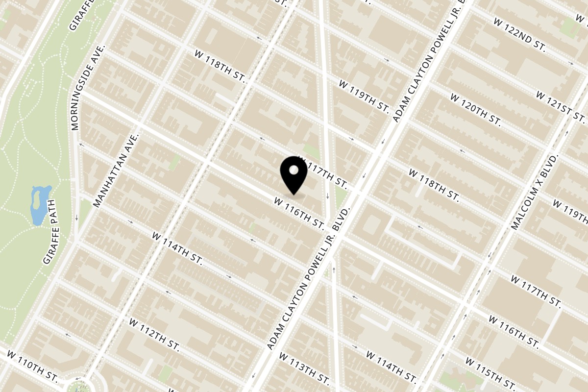 Map showing the location of M&D Grill on 215 W 116th St in New York